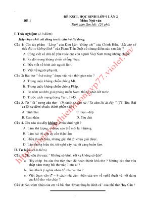 10 Đề khảo sát chất lượng học sinh môn Ngữ Văn Lớp 9 lần 2